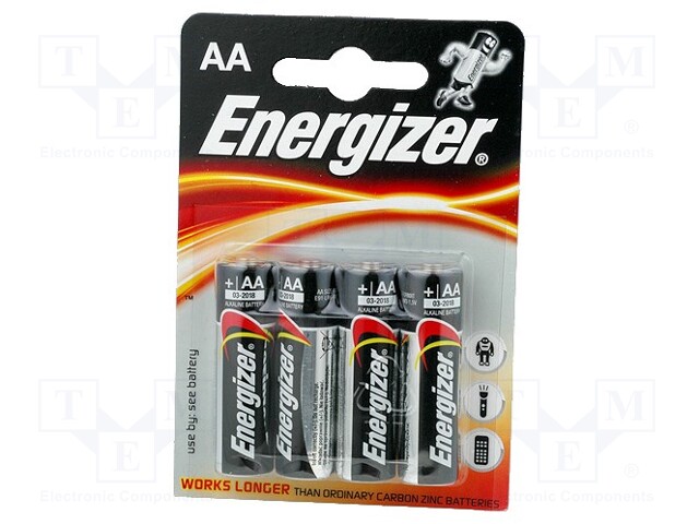 Battery: alkaline; 1.5V; AA; Base; Batt.no: 4; non-rechargeable