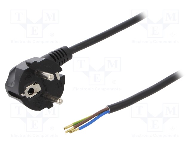 Cable; SCHUKO plug,CEE 7/7 (E/F) plug angled,wires; 4m; black