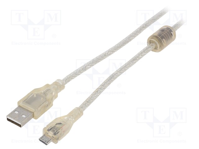 Cable; USB 2.0; USB A plug,USB B micro plug; gold-plated; 1.8m