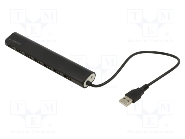 Hub USB; USB A socket x7,USB A plug; USB 2.0; black; 0.3m