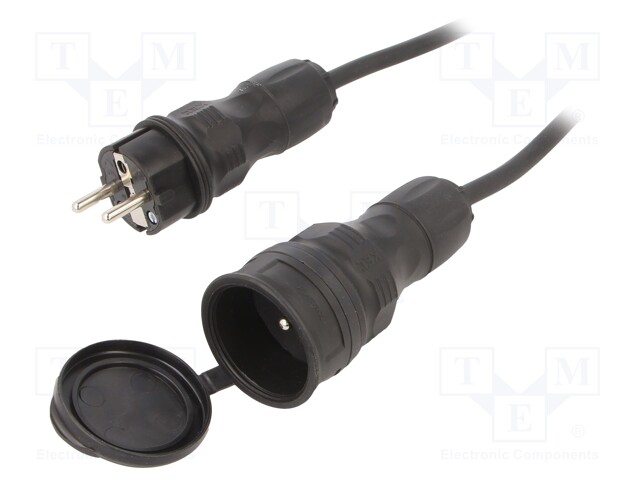 Extension lead; Sockets: 1; rubber; black; 3x1,5mm2; 5m; 16A