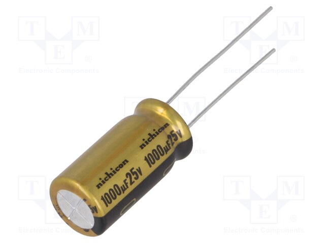 Capacitor: electrolytic; THT; 1000uF; 25VDC; Ø10x20mm; Pitch: 5mm