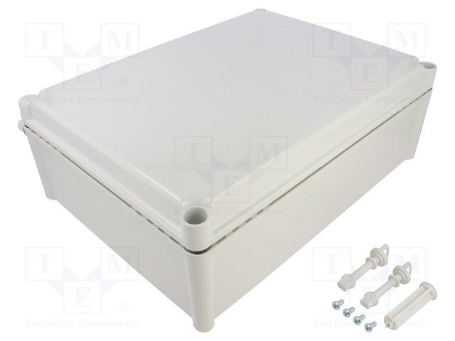 Enclosure: multipurpose; X: 278mm; Y: 378mm; Z: 130mm; with hinges