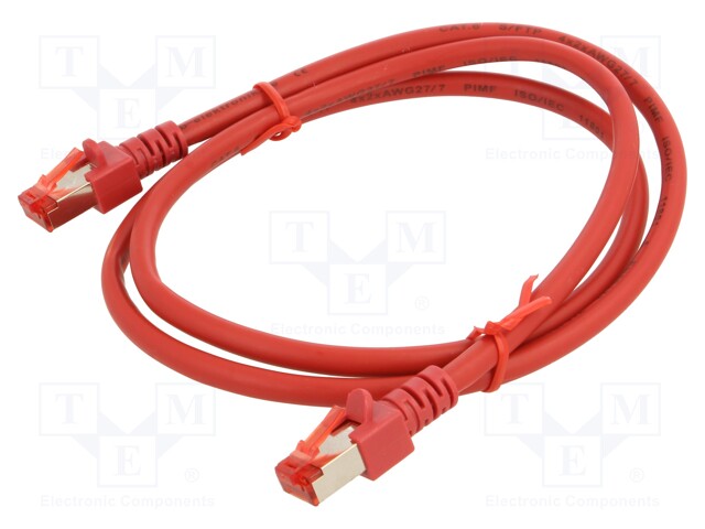 Patch cord; S/FTP; 6; stranded; Cu; LSZH; red; 1m; 27AWG