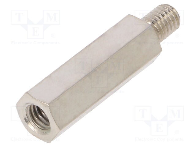 Screwed spacer sleeve; Int.thread: M5; 25mm; Ext.thread: M5; brass