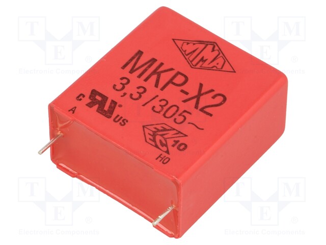 Capacitor: polypropylene; X2; 3.3uF; 27.8mm; ±10%; 17x34.5x31.5mm