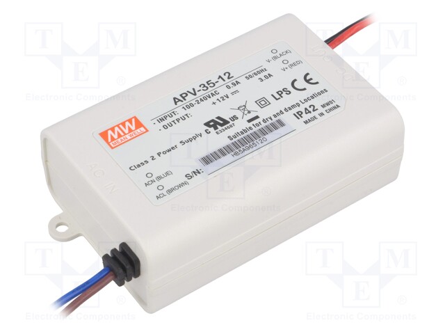 Power supply: switched-mode; LED; 36W; 12VDC; 3A; 90÷264VAC; IP42