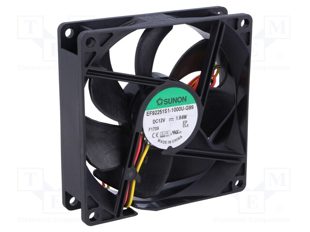 Fan: DC; axial; 12VDC; 92x92x25mm; 87.5m3/h; 34dBA; slide bearing