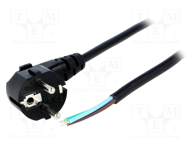 Cable; CEE 7/7 (E/F) plug angled,wires; 1.8m; black; PVC; 6A; 250V