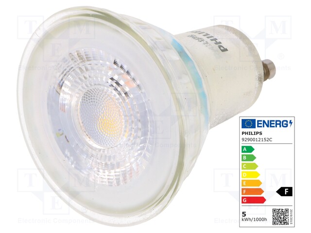 LED lamp; warm white; GU10; 230VAC; 355lm; 4.6W; 36°; 2700K