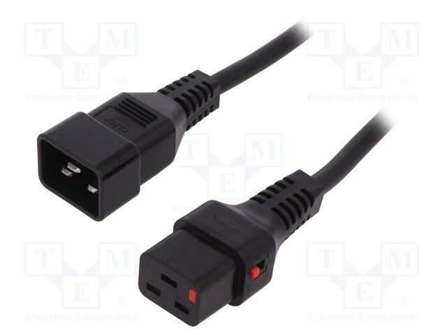 Cable; IEC C19 female,IEC C20 male; 1m; with locking; black; PVC