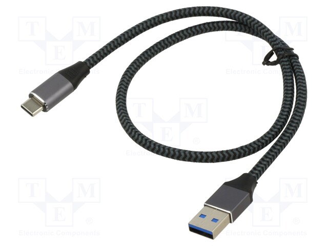 Cable; USB 3.1; USB A plug,USB C plug; 1m; black-gray; 10Gbps; 15W