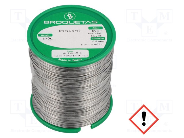 Soldering wire; Sn96Ag4; 0.5mm; 250g; lead free; Package: reel