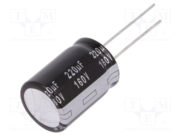 Capacitor: electrolytic; THT; 220uF; 160VDC; Ø18x25mm; Pitch: 7.5mm