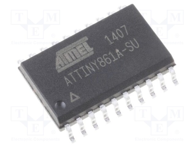 AVR microcontroller; EEPROM: 512B; SRAM: 512B; Flash: 8kB; SO20-W