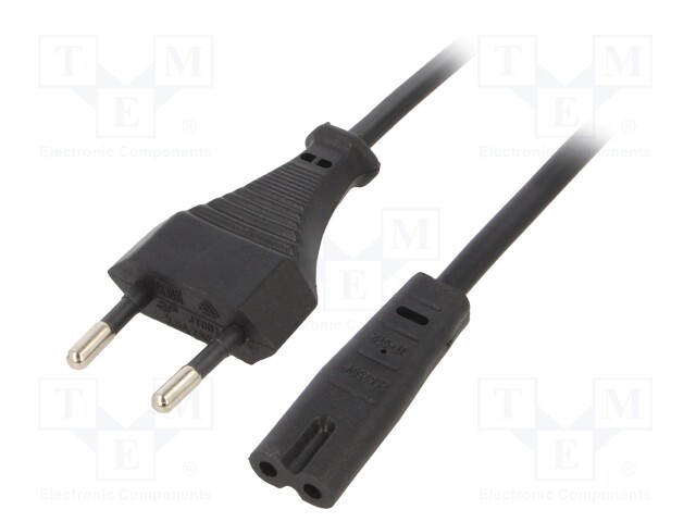 Cable; CEE 7/16 (C) plug,IEC C7 female; 1.8m; black; PVC; 2.5A