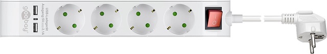 Extension lead; CEE 7/4; Sockets: 4; 2xUSB; PVC; white; 3x1.5mm2; Len: 1.4m