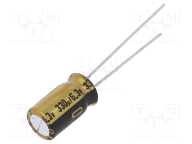 Capacitor: electrolytic; THT; 330uF; 6.3VDC; Ø6.3x11mm; ±20%; 2000h