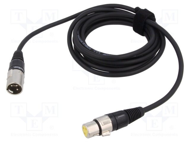 Cable; XLR male 3pin,XLR female 3pin; 3m; black; 0.25mm2; Cores: 2