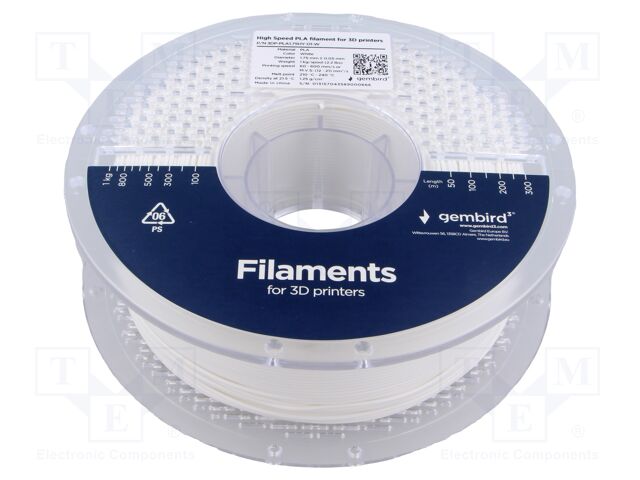 Filament: PLA; 1.75mm; white; 210÷240°C; 1kg; High Speed