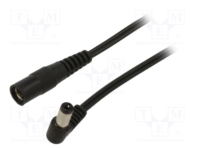 Cable; DC 5,5/2,5 plug,DC 5,5/2,5 socket; angled; 0.5mm2; black