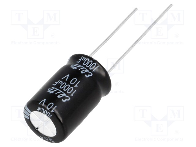 Capacitor: electrolytic; THT; 1000uF; 10VDC; Ø10x16mm; Pitch: 5mm