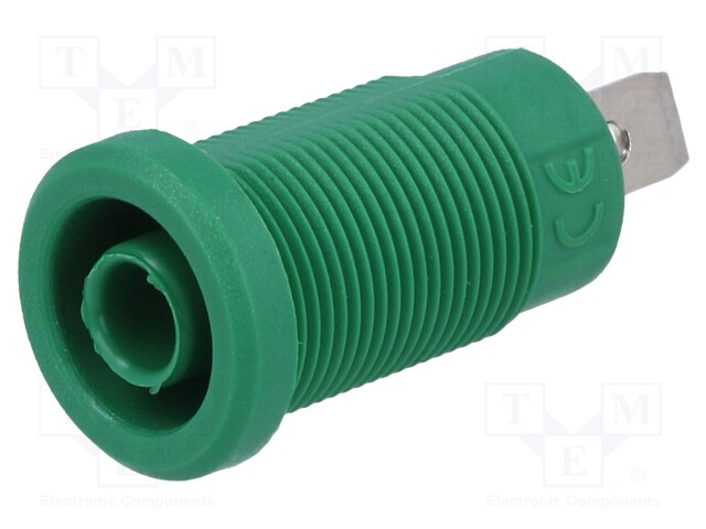 Socket; 4mm banana; 36A; Cutout: Ø12mm; green; nickel plated; 5mΩ