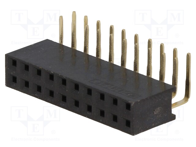 Socket; pin strips; female; PIN: 20; angled 90°; 2.54mm; THT; 2x10