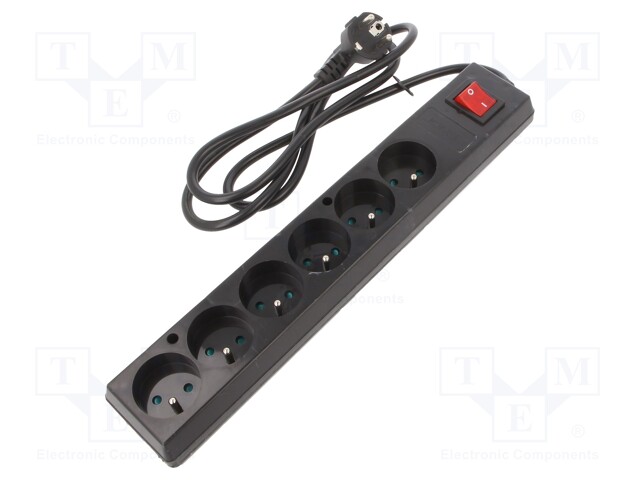 Extension lead; Schuko; Sockets: 6; black; 3x1,5mm2; 1.5m; 16A