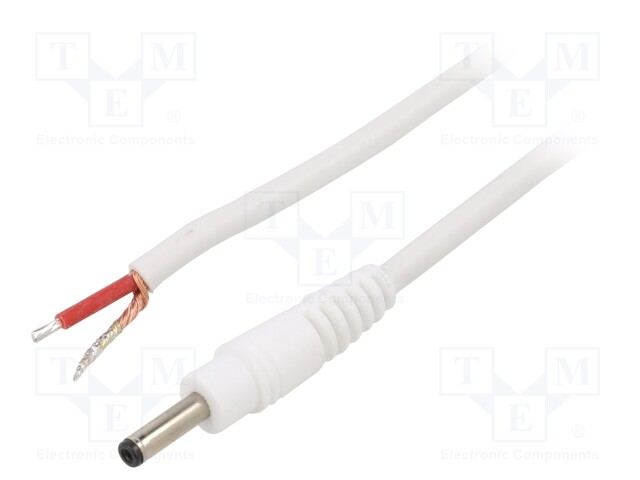 Cable; wires,DC 1,3/3,5 plug; straight; 1mm2; white; 1.5m