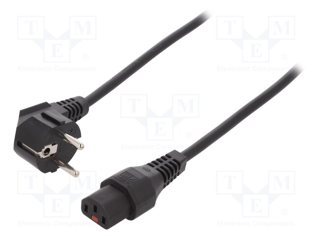 Cable; CEE 7/7 (E/F) plug angled,IEC C13 female; 2m; black; PVC