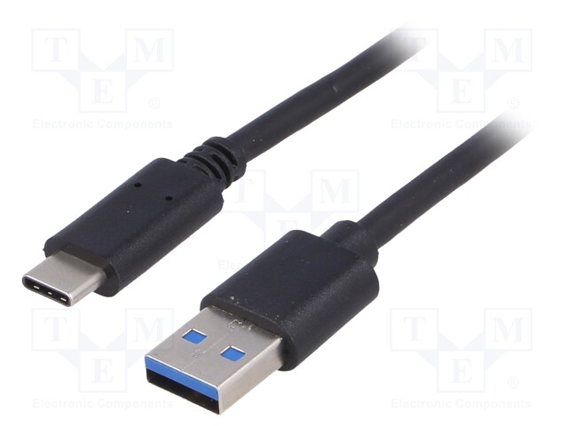 Cable; USB 3.1; USB A plug,USB C plug; nickel plated; 1m; black