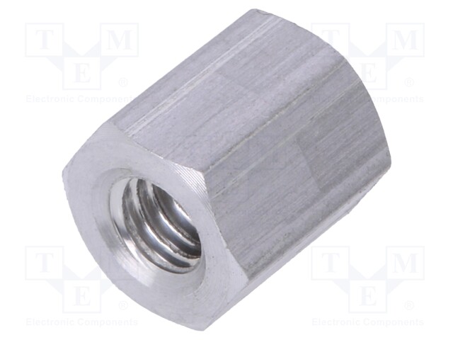 Screwed spacer sleeve; Int.thread: M4; 8mm; hexagonal; aluminium