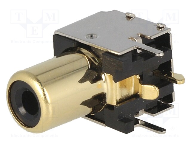 Socket; RCA; female; shielded; angled 90°; THT; gold-plated