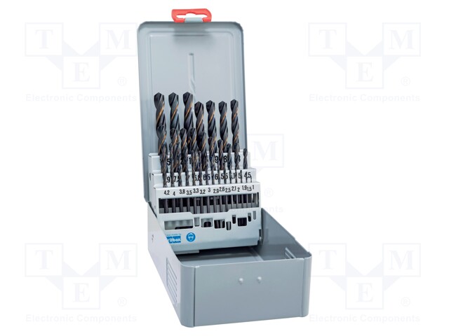 Drill set; Pcs: 32; Mat: HSS; Package: metal case; for metal