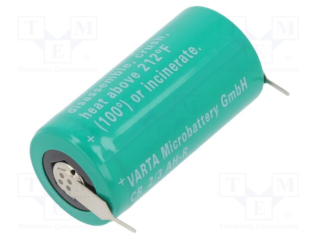 Battery: lithium; 3V; 2/3AA,2/3R6; 2pin,for PCB; Ø14.6x33.3mm