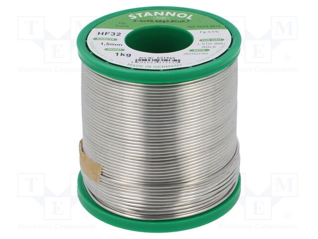 Soldering wire; Sn95Ag4Cu1; 1.5mm; 1kg; lead free; Package: reel