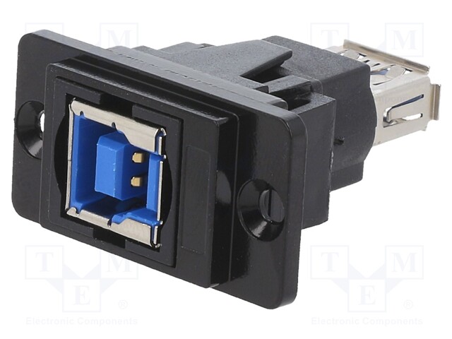 Coupler; USB A socket,USB B socket; DUALSLIM; USB 3.0; metal