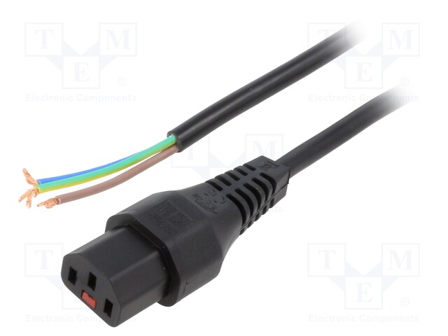 Cable; IEC C13 female,wires; 3m; with IEC LOCK locking; black