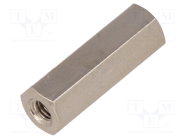 Screwed spacer sleeve; Int.thread: M3; 18mm; hexagonal; brass