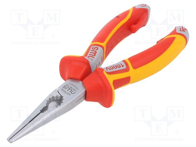 Pliers; insulated,half-rounded nose,telephone,elongated; 170mm