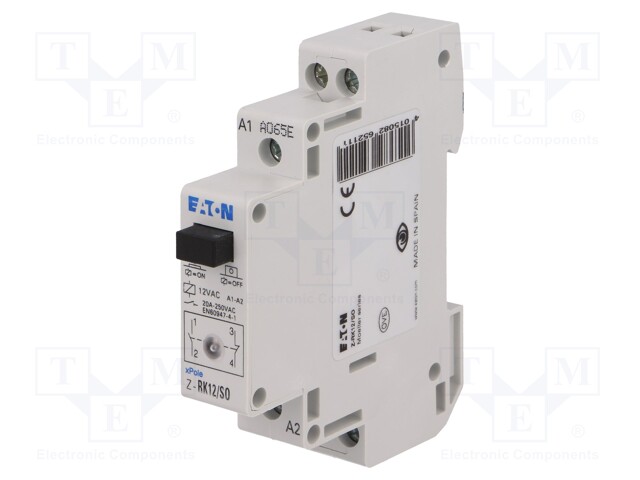Relay: installation; monostable; NC + NO; Ucoil: 12VAC; 20A; IP20