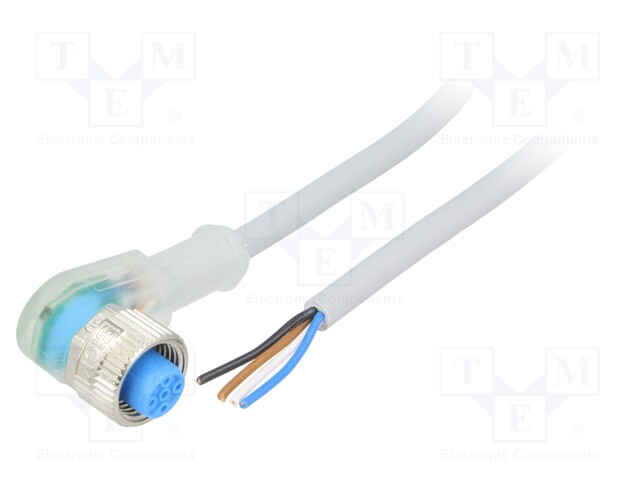 Connection lead; M12; PIN: 4; angled; 5m; plug; 4A; LED indication