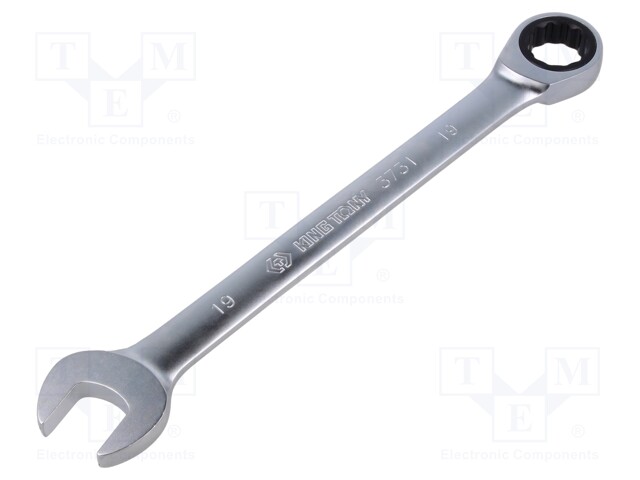 Wrench; combination spanner,with ratchet,with joint; 19mm