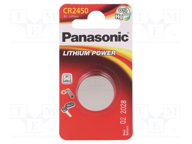 Battery: lithium; 3V; CR2450,coin; Batt.no: 1; Ø24.7x5mm