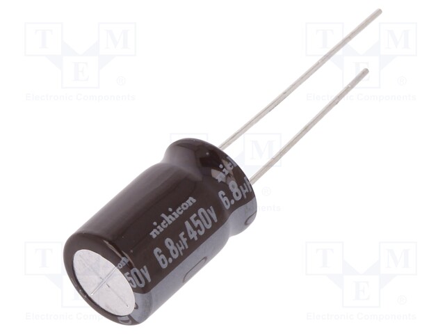 Capacitor: electrolytic; THT; 6.8uF; 450VDC; Ø10x16mm; Pitch: 5mm