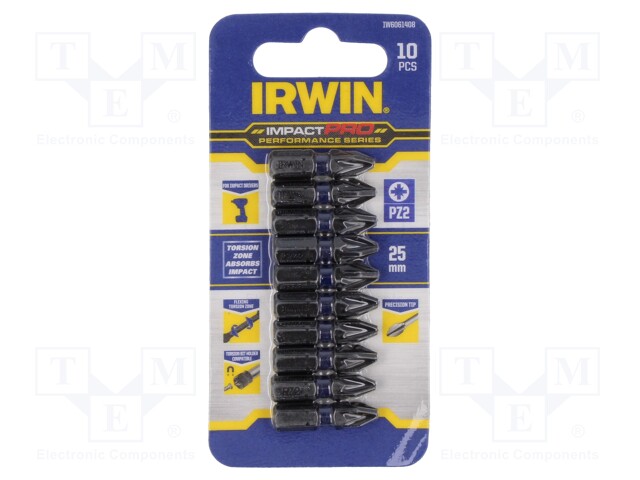 Screwdriver bit; Pozidriv®; PZ2; Mounting: 1/4" (C6,3mm); 10pcs.