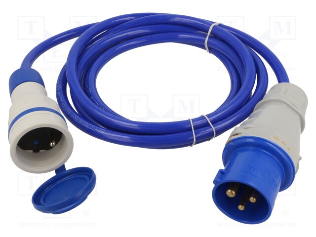 Extension lead; Sockets: 1; PUR; blue; 3x2,5mm2; 3m; 16A