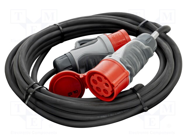 Extension lead; Sockets: 1; rubber; black; 5x1,5mm2; 10m; 16A