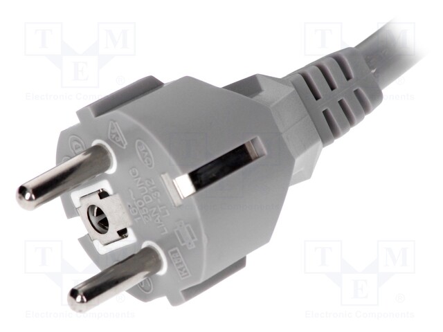 Cable; CEE 7/7 (E/F) plug,wires; 3m; grey; PVC; 3x1,5mm2; 16A; 250V